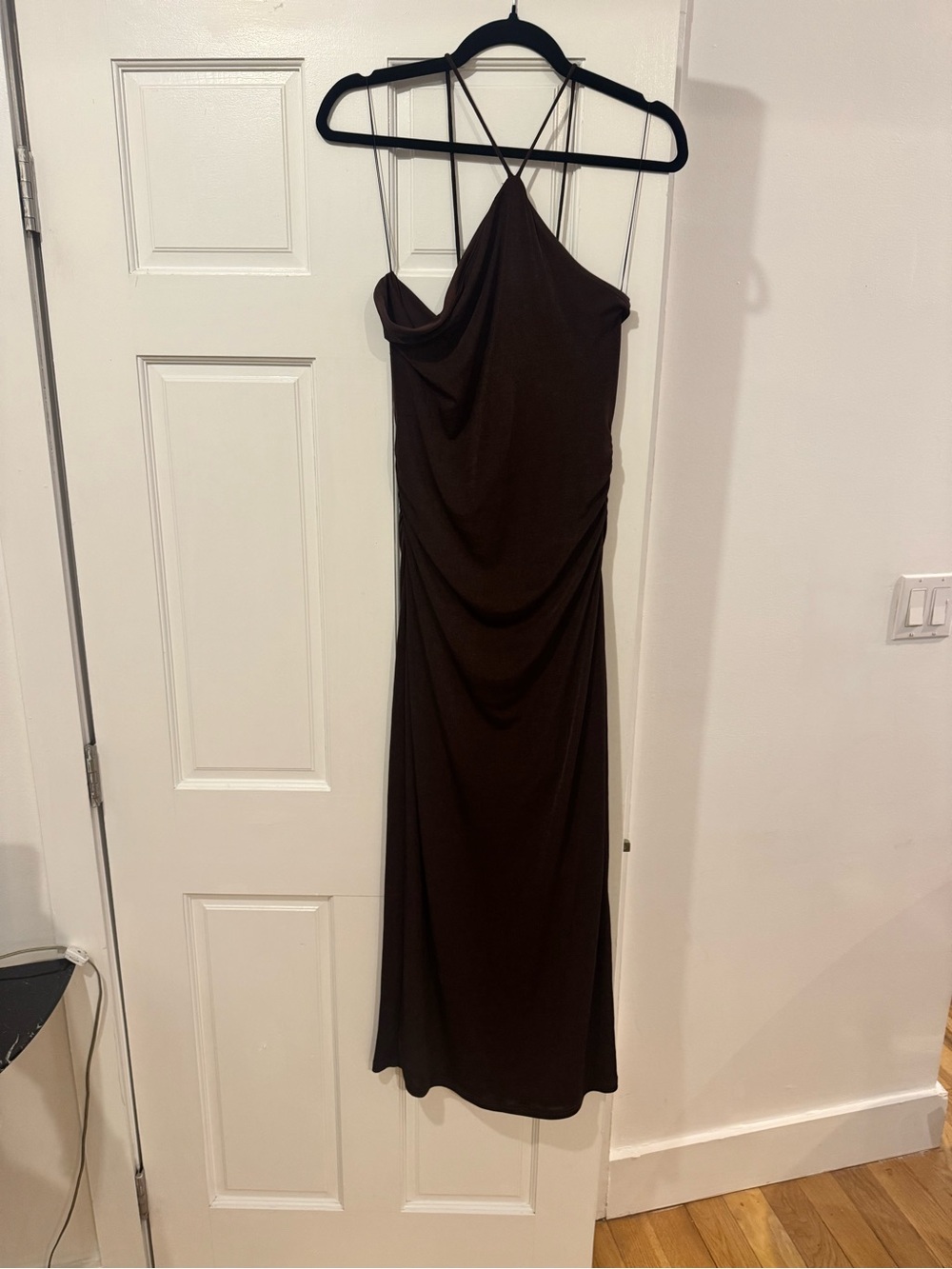 Brown Strappy Cowl Midi Dress